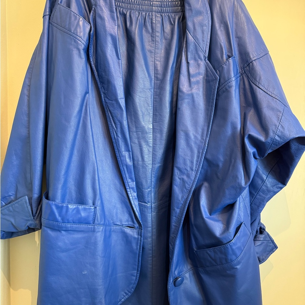 Vibrant Royal Blue leather Jacket and Skirt set - Picture 7 of 9